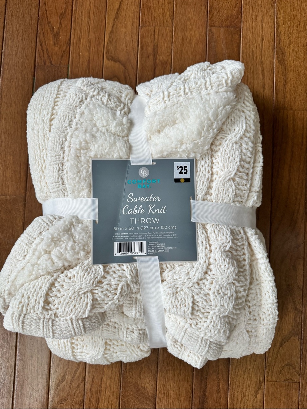 Comfort Bay Cream Cable Knit Sweater Throw Blanket New!!